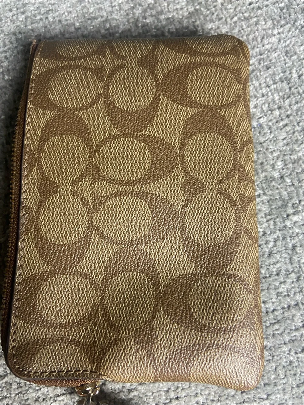 Coach Signature Monogram Wristlet Phone Case in Brown